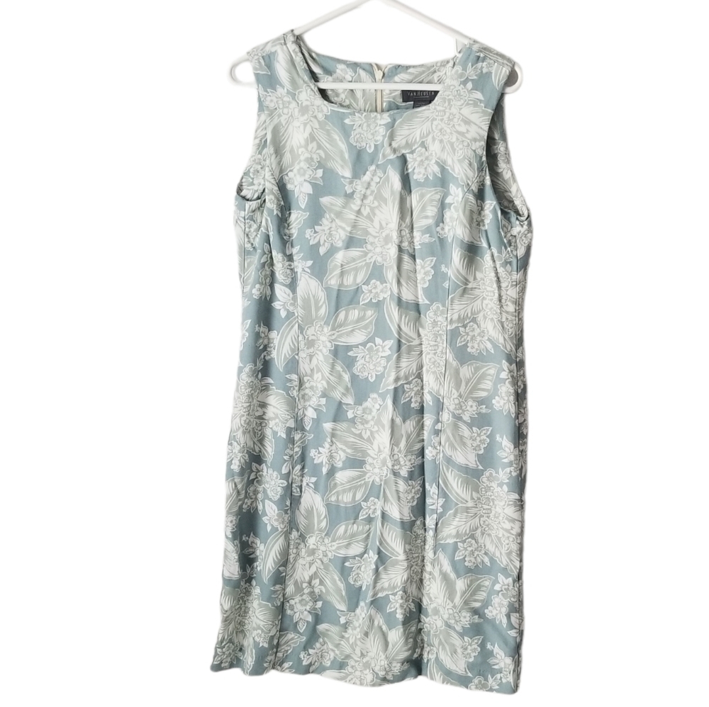 Vintage Van Heusen Floral Sage Green Sleeveless Dress, Size 12
